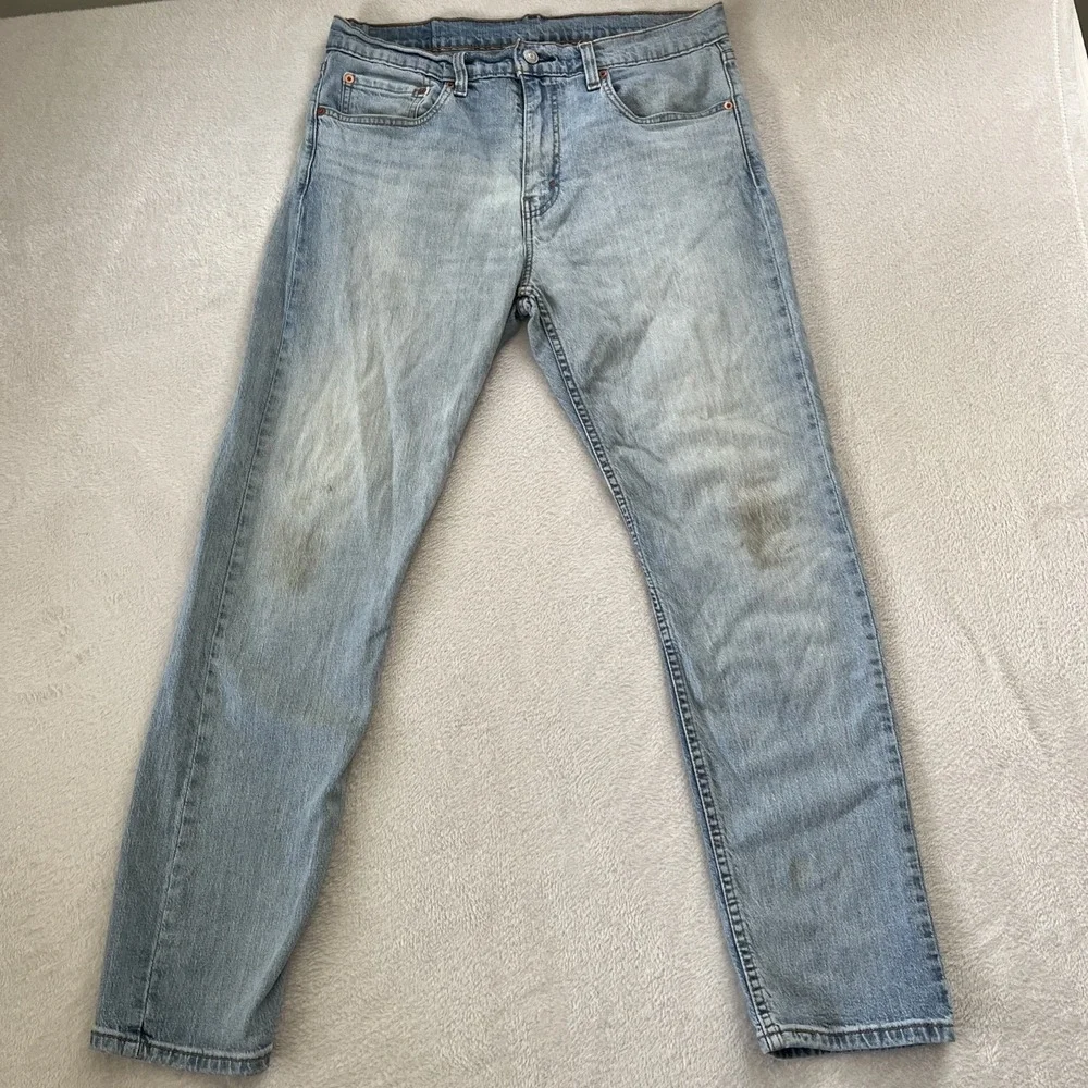 Levi's 502 Regular Taper Jeans Men's Size 34x32 Light Wash Denim Pants Distress